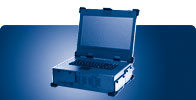 rugged lunch box transportable PC workstation with ATX motherboard, PCI-express slots, 4 drive bays