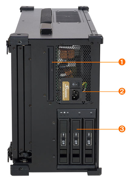 MPC-1735 fits under the seat and in the overhaed bin of airlines. It fits in an carry on luggage, has expansion slots for add-in expansion cards. A mobile rack lets you install four SATA hard disks. Designed for computer forensics professional.