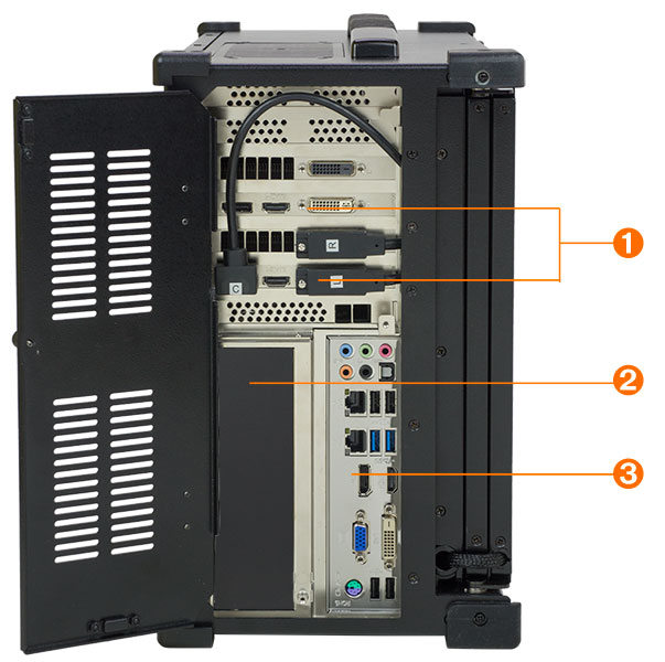 MPC-1735 is designed for air travelers to pack in carry-on luggage. It uses COTS PC parts, has multiple LCDs and supports digital forensic PC add-on.