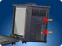rugged lunch box style portable computer MPC-9000 series has 4 drive bays for storage devices