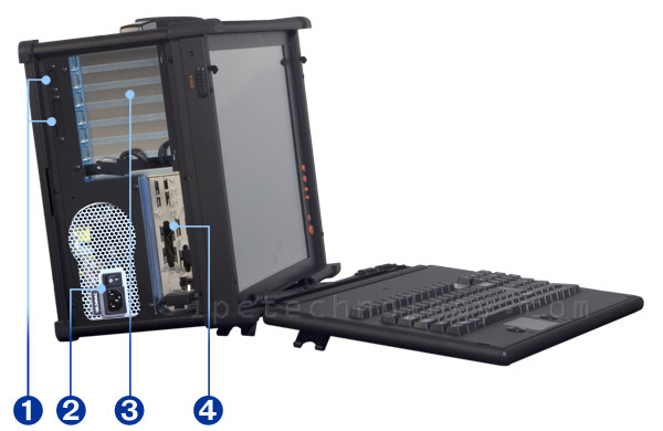 rugged lunch box style portable workstation MPC-9000 series left side view of I/O ports and slots