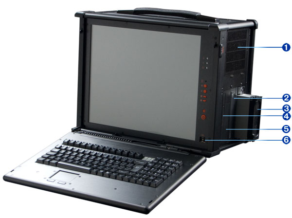 rugged lunch box style portable workstation MPC-9000 series right side view of drive bays