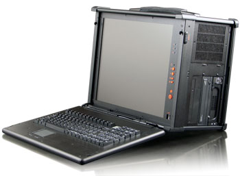 Rugged portable computers with ATX motherboard, 4 drive bays and PCI-express expansion slots