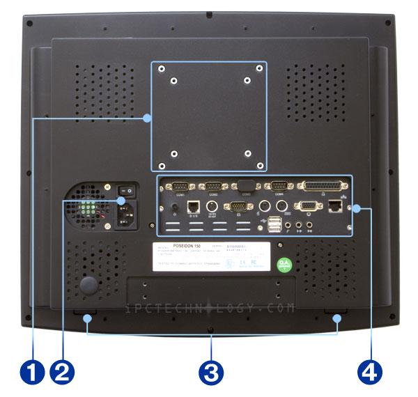 touch screen pc, panel pc PPC-1000 back side view