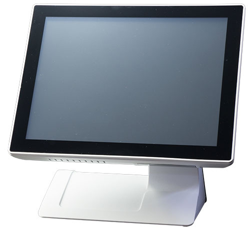 Helios POS terminal, fanless industrial computer with touch screen. It has an Intel Celeron J1900 processor. Sleek design with IP-65 front panel.