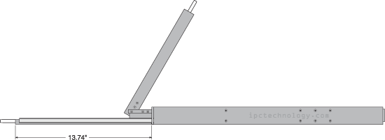 rack console KVM switch DMK590 with rackmount LCD monitor, keyboard, mouse, and 16-port KVM switch. Product mechanical drawing