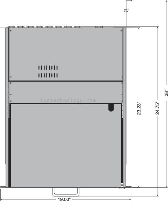 dual rail DMK580 8-port KVM switch rack console front view mechanical drawing