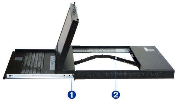 SMK-480WX17 KVM console with 8-port KVM switch, widescreen 17 inch LCD monitor side view