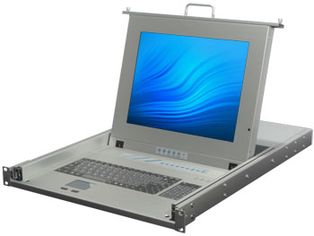 flat panel monitor console KVM switch kit with 15 inch flod-down LCD and slide-out keyboard tray