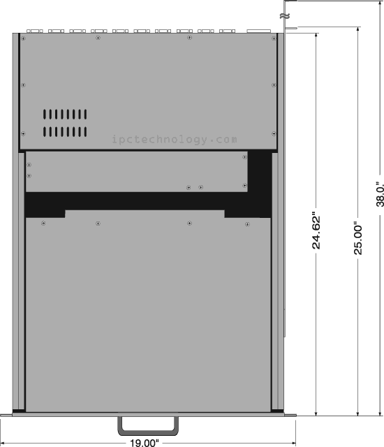 8-port USB KVM switch server LCD console top side dimensional drawing