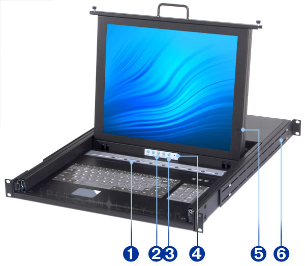 dual interface, 8-port USB and PS/2 KVM switch server LCD console SMK-980S17 front side view