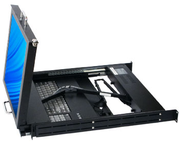 dual rail keyboard video mouse rack console for server rack DMK-520 with flip-up LCD monitor slide out keyboard drawer