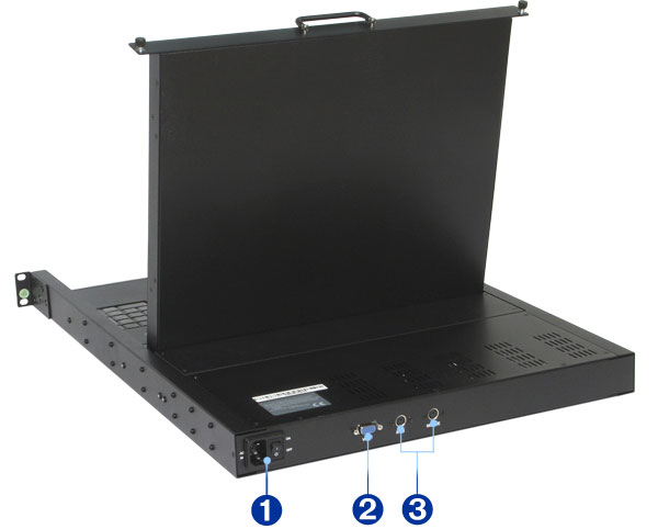 aluminum body rack LCD console with fold away LCD. The SMK-520LS17 back side details