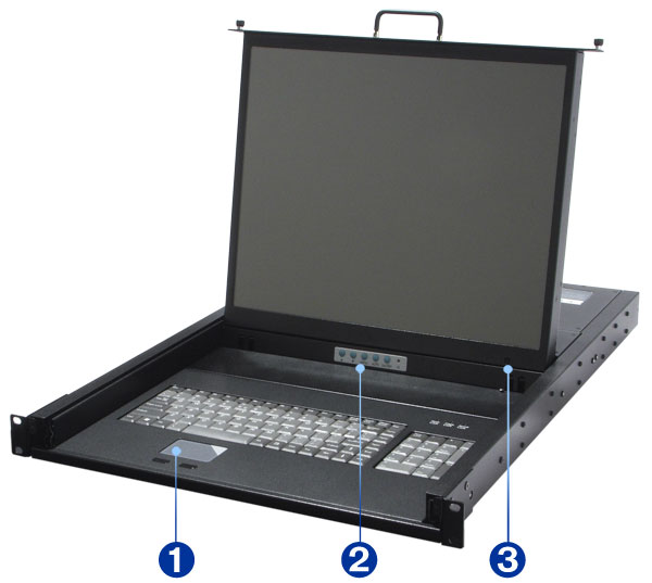 aluminum body rack LCD console with fold away LCD. The SMK-520LS17 front side details