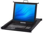 Dual interface 17 inch LCD console supports USB and PS/2 keyboard and mouse. Product front view.