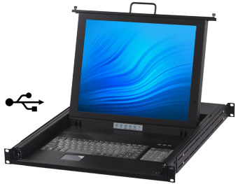 dual interface 17 inch LCD rack console supports USB and PS/2 keyboard and mouse