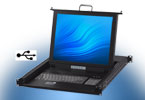 industrial rackmount LCD monitor keyboard pull-out drawer with USB keyboard and mouse ports. Also supports PS/2 input devices.
